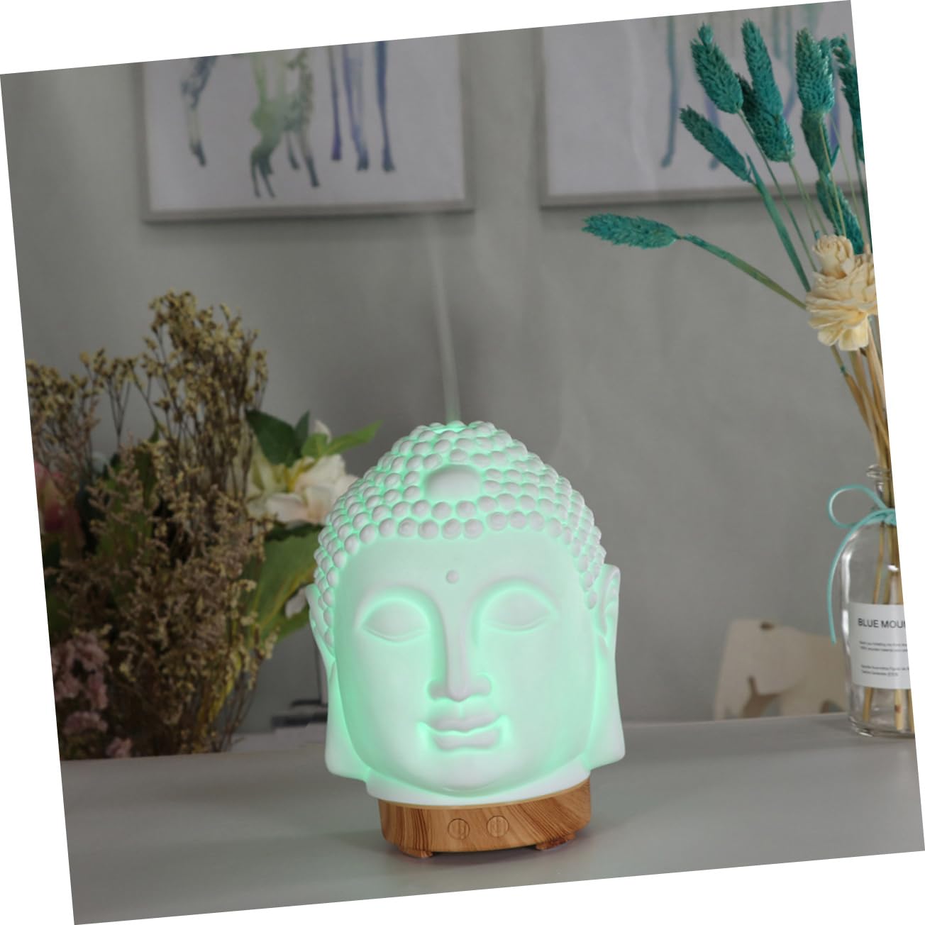 Buddha Kopf Keramik Aromadiffusor Leise Tragbar Dekorativ für Schlafzimmer | Weißes Modell Ac220-10w, unter 1 Liter Fassungsvermögen, für Bibliothek und Raumklima