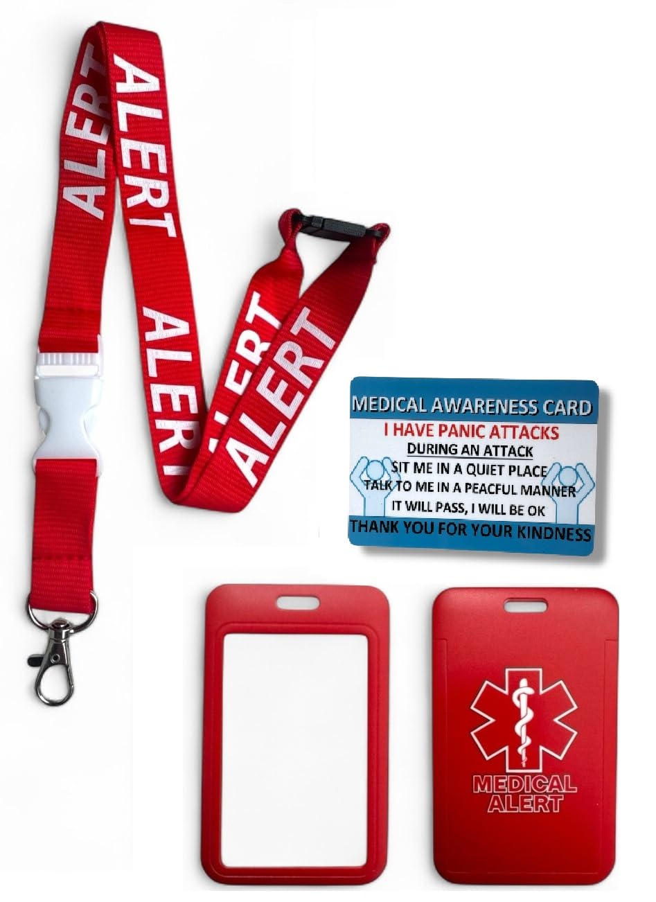 Medical Alert Lanyard with Matching Enclosed Card Holder & Medical Awareness Card (Panic Attacks)