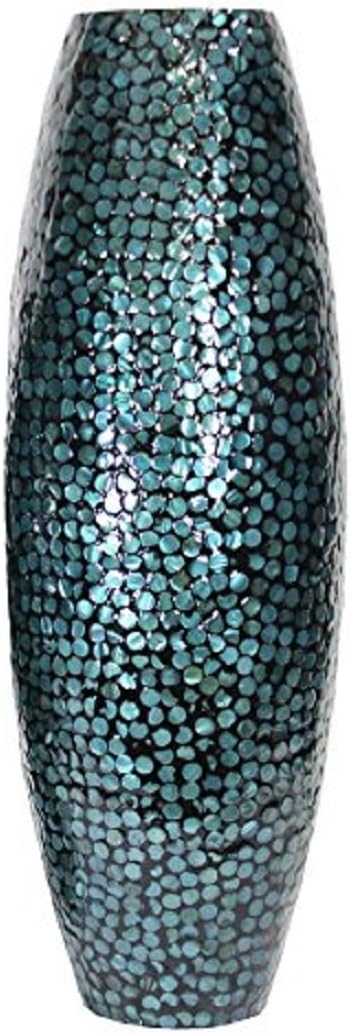 Entrada EN30701 Capiz Shell On Ceramic Vase, 19.7" x 7.9", Blue