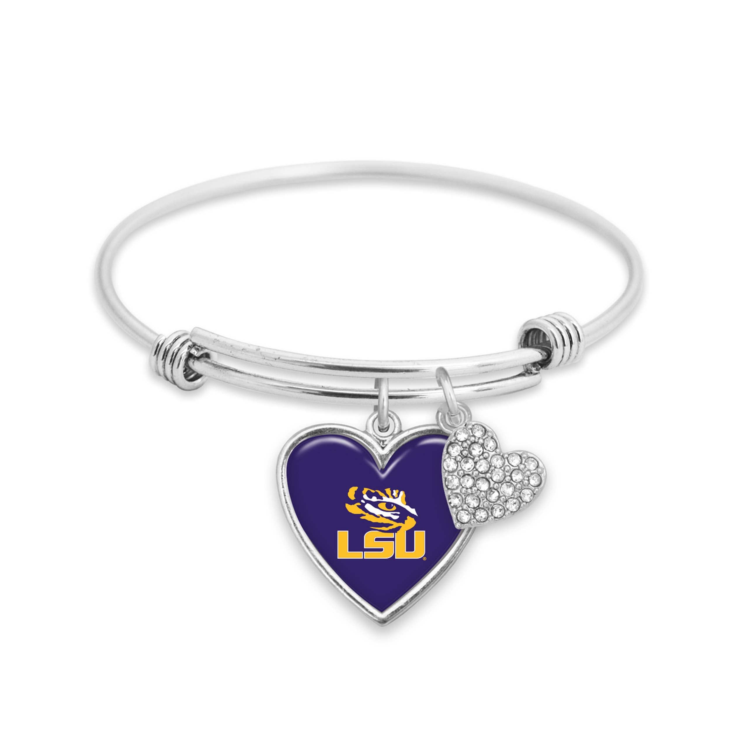 LSU Tigers Amara Crystal Heart Silver Bangle Bracelet Jewelry Gift