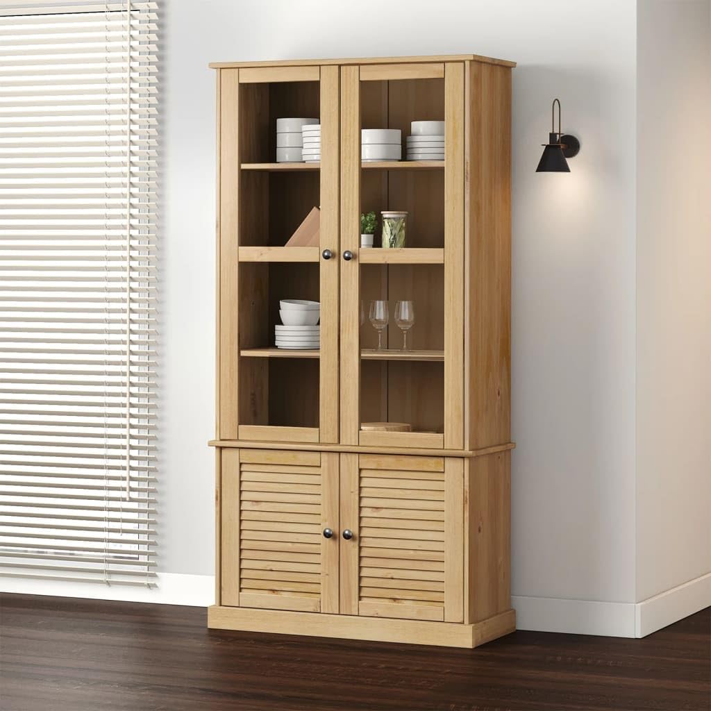 vidaXL Armario con Vitrina Vigo Madera Maciza de Pino 85x35x170 cm, Mueble Vitrina, Armario Expositor, Armario Cristal, Vitrina
