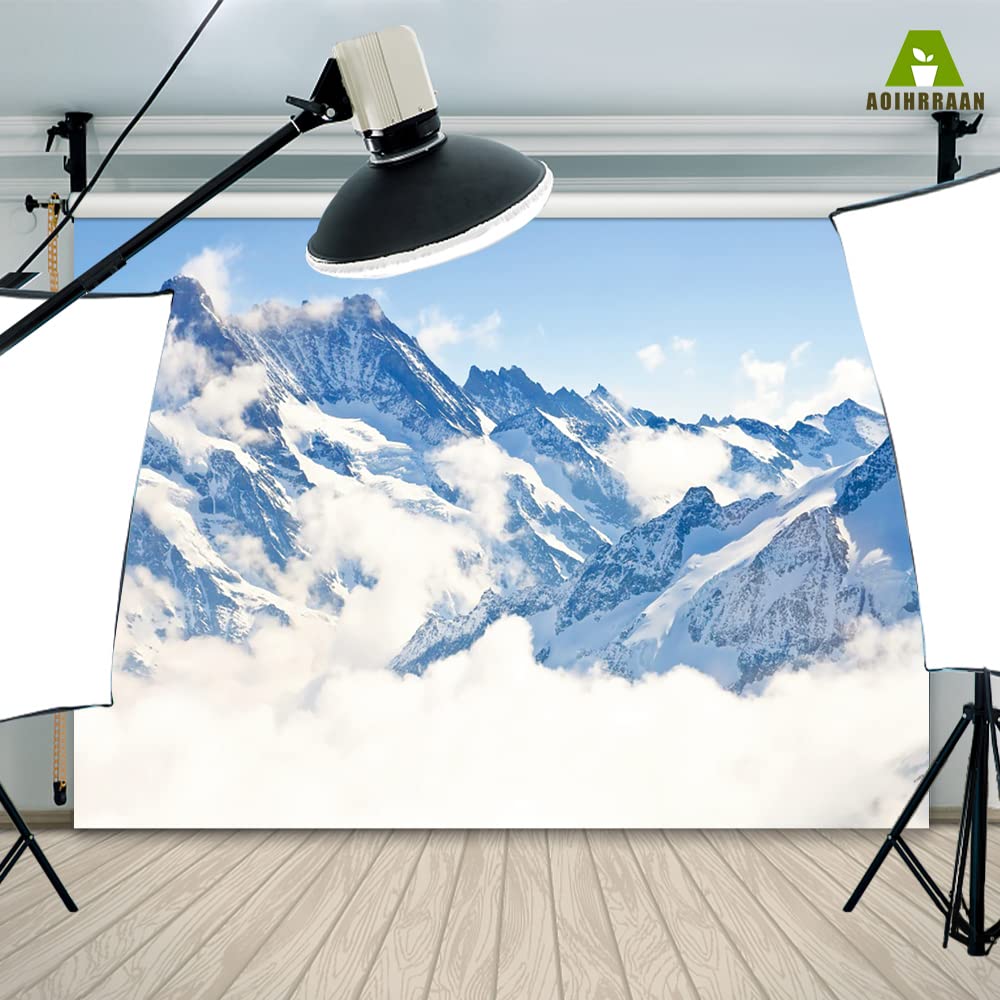 AOFOTO 8x6ft Snowy Mountain Range Backdrop Cold Winter Scenery Photography Background Blue Sky Snow-Covered Alpine Snow High Hill Peak Ski Nature Landscape Travel Photo Studio Props Vinyl Wallpaper - View #11
