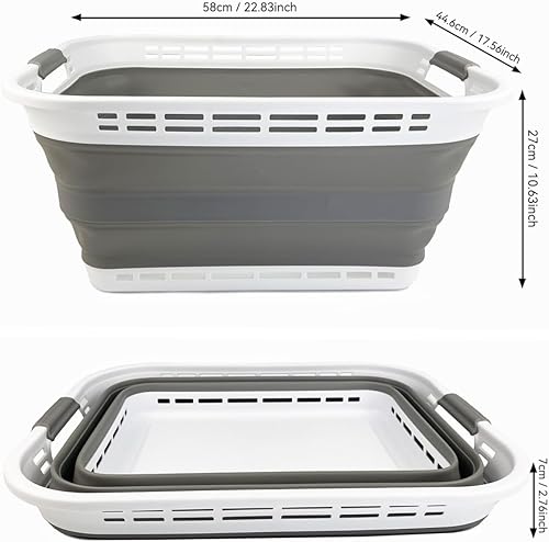 Miniatura 8 de SAMMART Cesta plegable de plástico para la ropa sucia de 42L (11 galones) - Contenedor de almacenamiento plegable - Cesta portátil para lavandería -