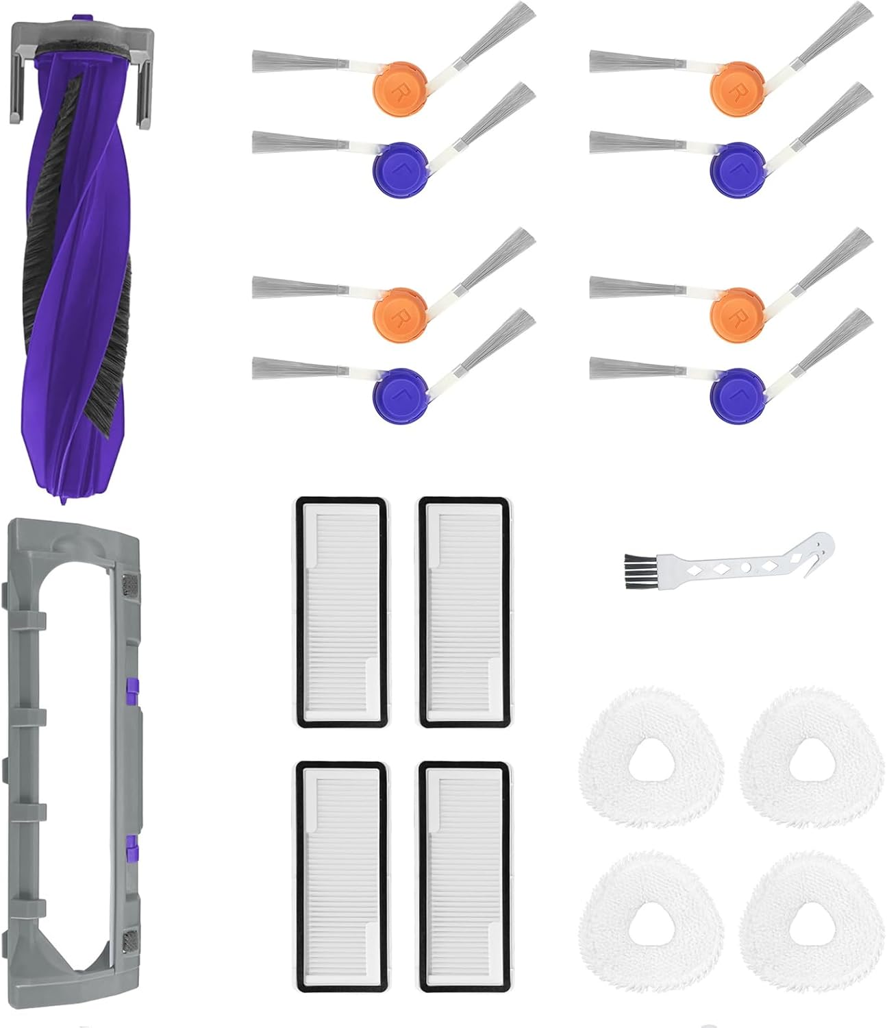 Vacuum Accessories Kit Compatible with NARWAL J5, Sweeper Robot Vacuum and Mop Cleaner Replacement Parts (1 Main Brush & Cover + 4 Filters + 8 Side Brushes + 4 Mop Cloths)