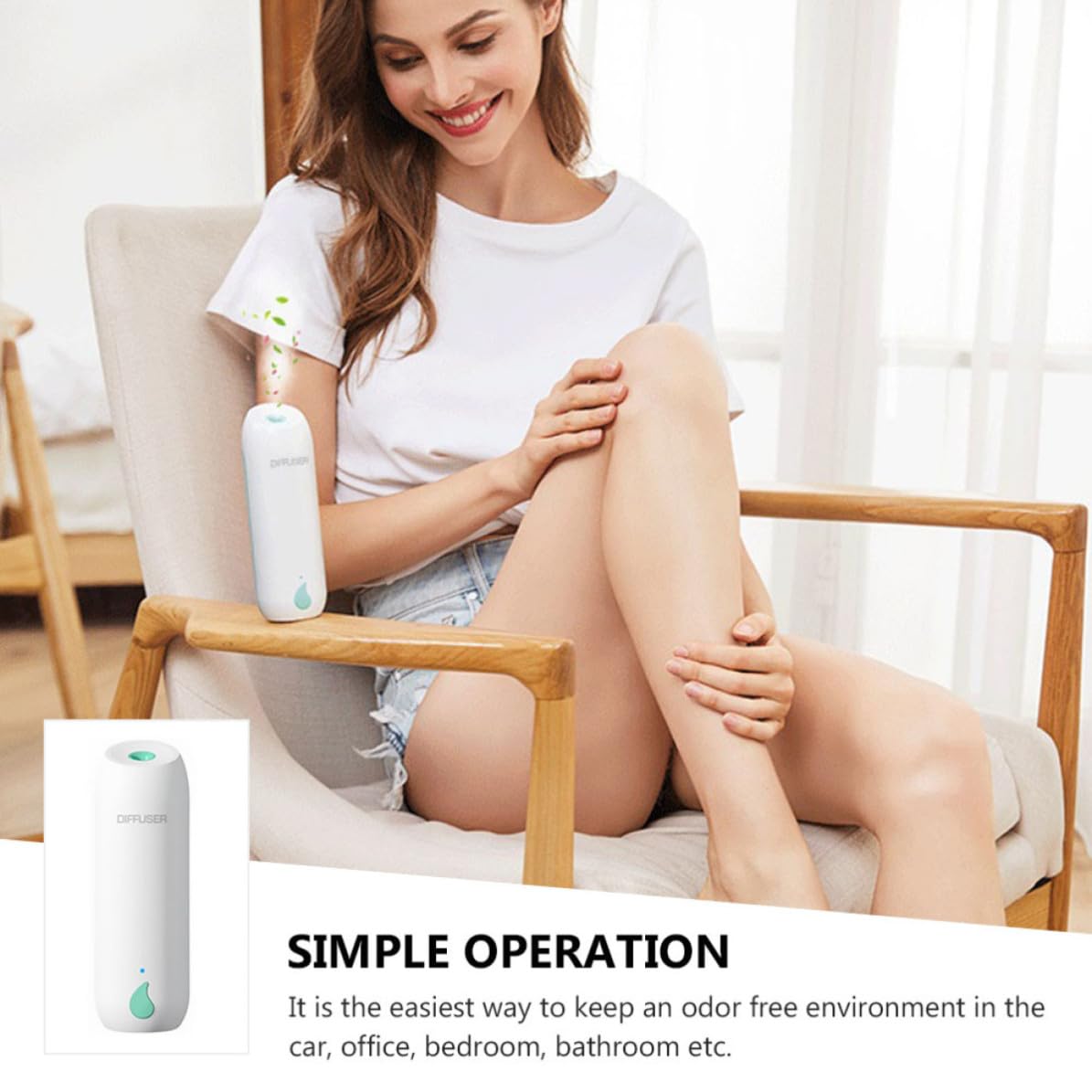 Diffusore Automatico Funzione di Eliminazione Odori Portatile di Oli Essenziali in Pp Capacità 800ma per Aromaterapia Casa e Ufficio