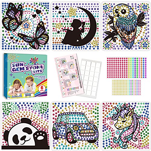Metuu Juego de 6 piezas de manualidades para ventana con piedras preciosas, atrapasueños para niños, piedras preciosas, pegatinas de pintura de diamantes, manualidades para niños de 6 a 12 años Cover