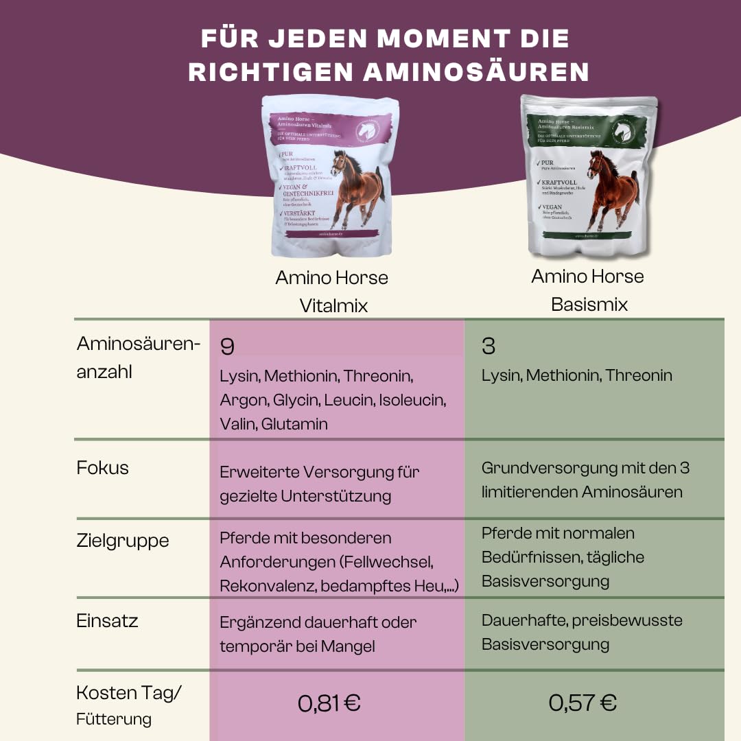 Aminosäuren Vitalmix für Pferde, 100% Reine dopingfreie L-Aminosäuren, 650g Monatspackung