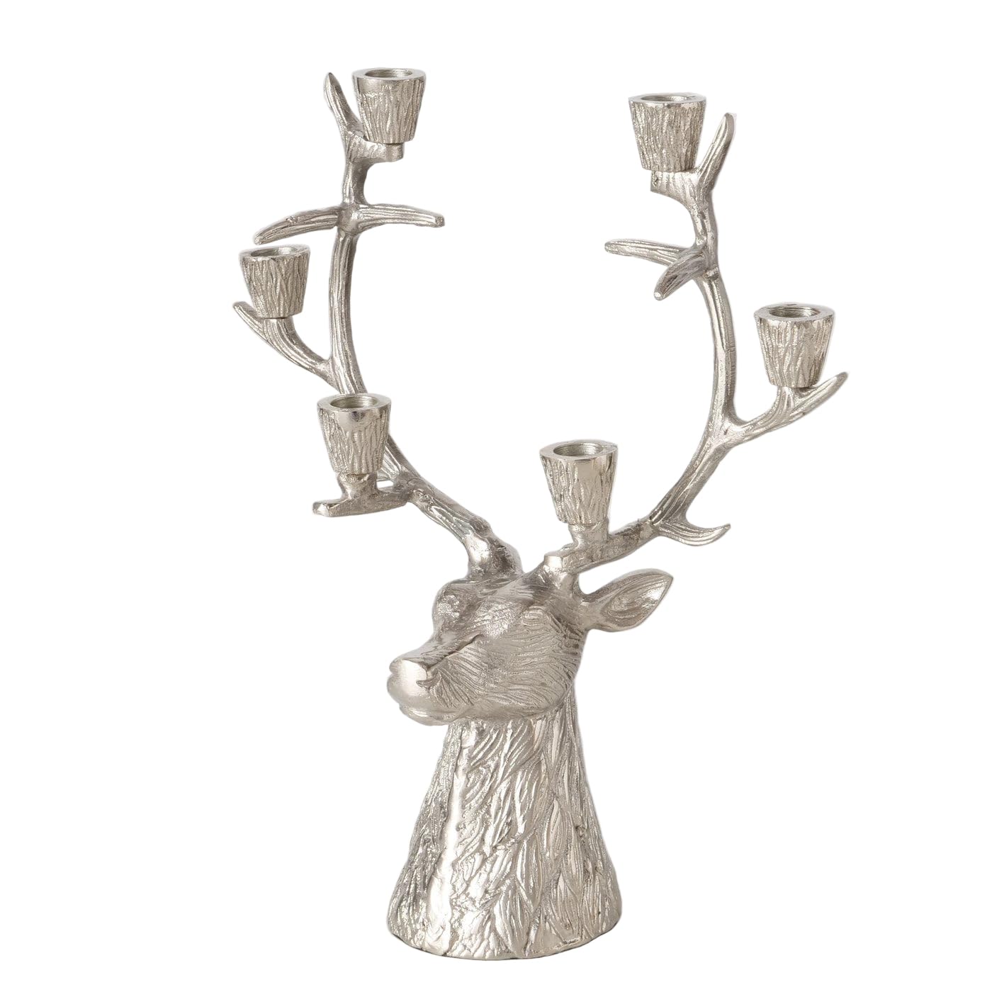 Hirsch Theodor Kerzenleuchter, vernickelt Aluminium, galvanisiert, 35,5 cm lang, 11 cm breit, 40 cm hoch, für mehrere Stabkerzen