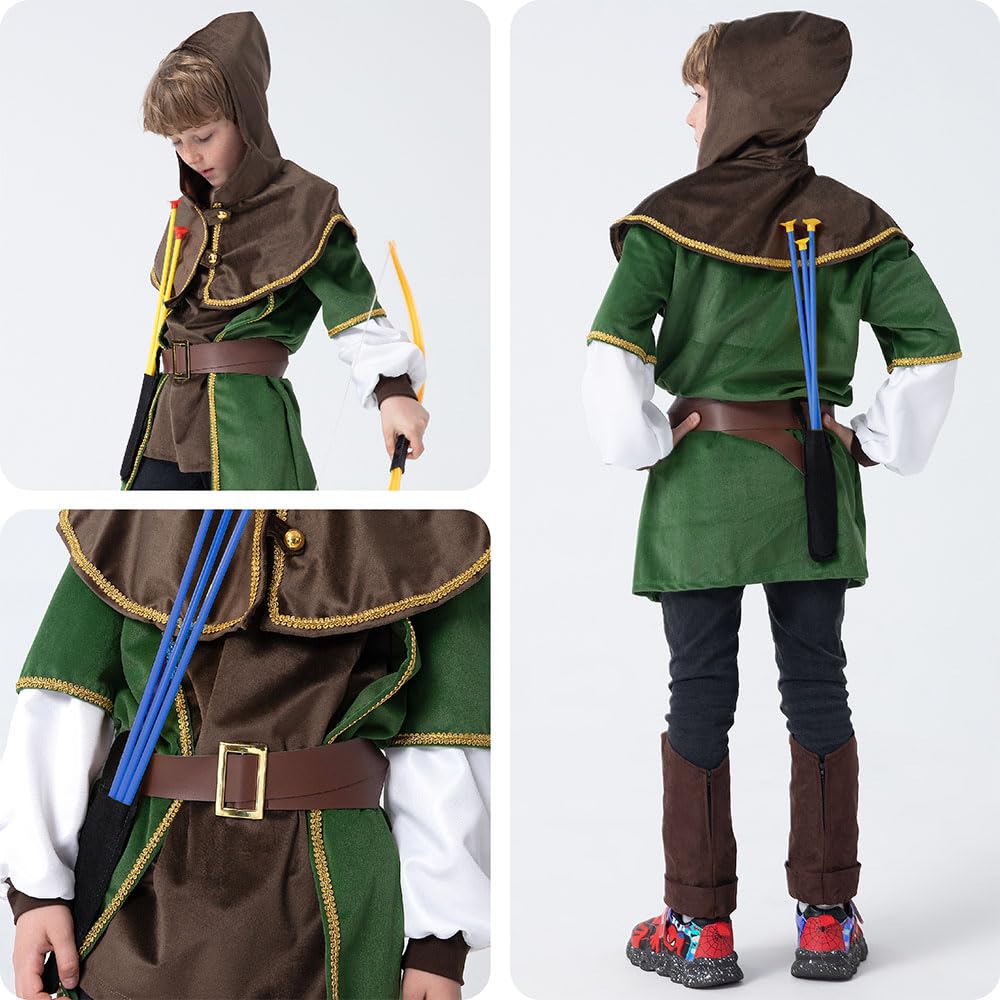 corimori Kinder Robin Hood Kostüm mit Pfeil und Bogen | Für Jungen & Mädchen | grün, braun
