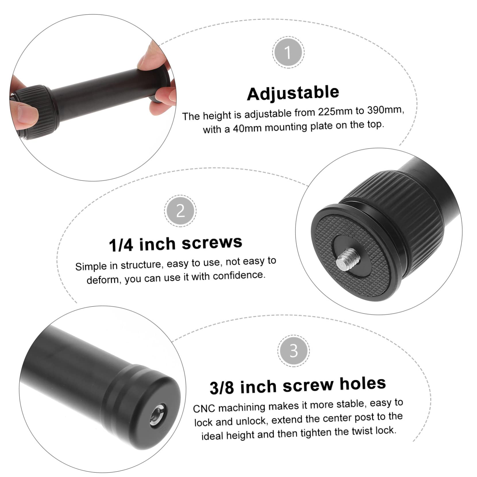 Amazon.com: MOLUCKFU Poste de extensión de cardán Extiende tu trípode Altura  8.858-15.354 in Rango CNC mecanizado Fácil de bloquear Desbloqueo :  Electrónica