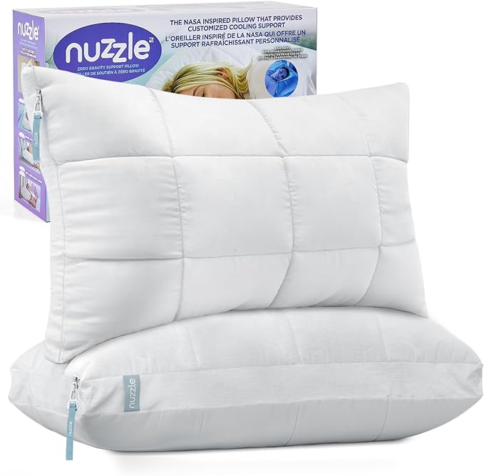 Nuzzle Pillows Standard Size Set of 2 Adjustable Firm Pillows, Luxury Hotel Collection Bed Pillows – Best Adjust Height Soft Cooling Pillows for Back, Stomach and Side Sleepers