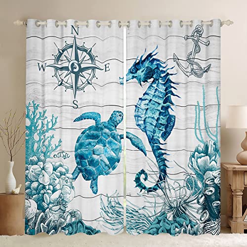 Cortinas opacas playa con diseño de cangrejos decorativas para ventana de salón 2