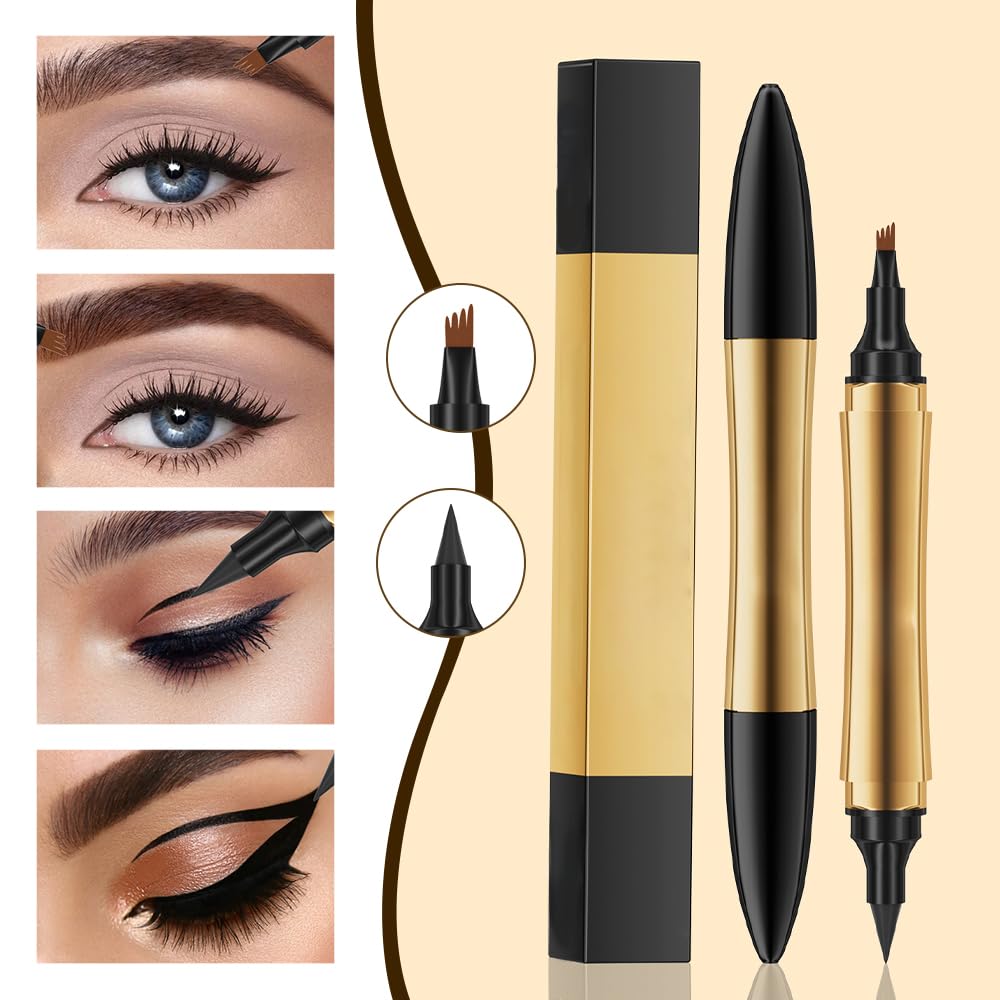 Magischer Augenbrauenstift, Doppelköpfig Multifunction 3D Microblading Eyebrow Tattoo Pencil, Präziser Brauenstift mit 4 Spitzen Langlebiger Natürlicher Augenbrauenstift (4pcs)