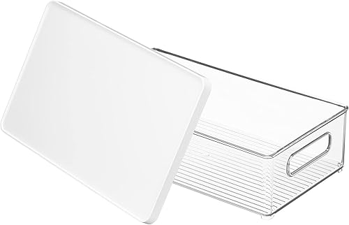 Miniatura 5 de mDesign Caja de almacenamiento apilable de plástico para armario de cocina con asas y tapa, refrigerador, armario, almacenamiento de alimentos para