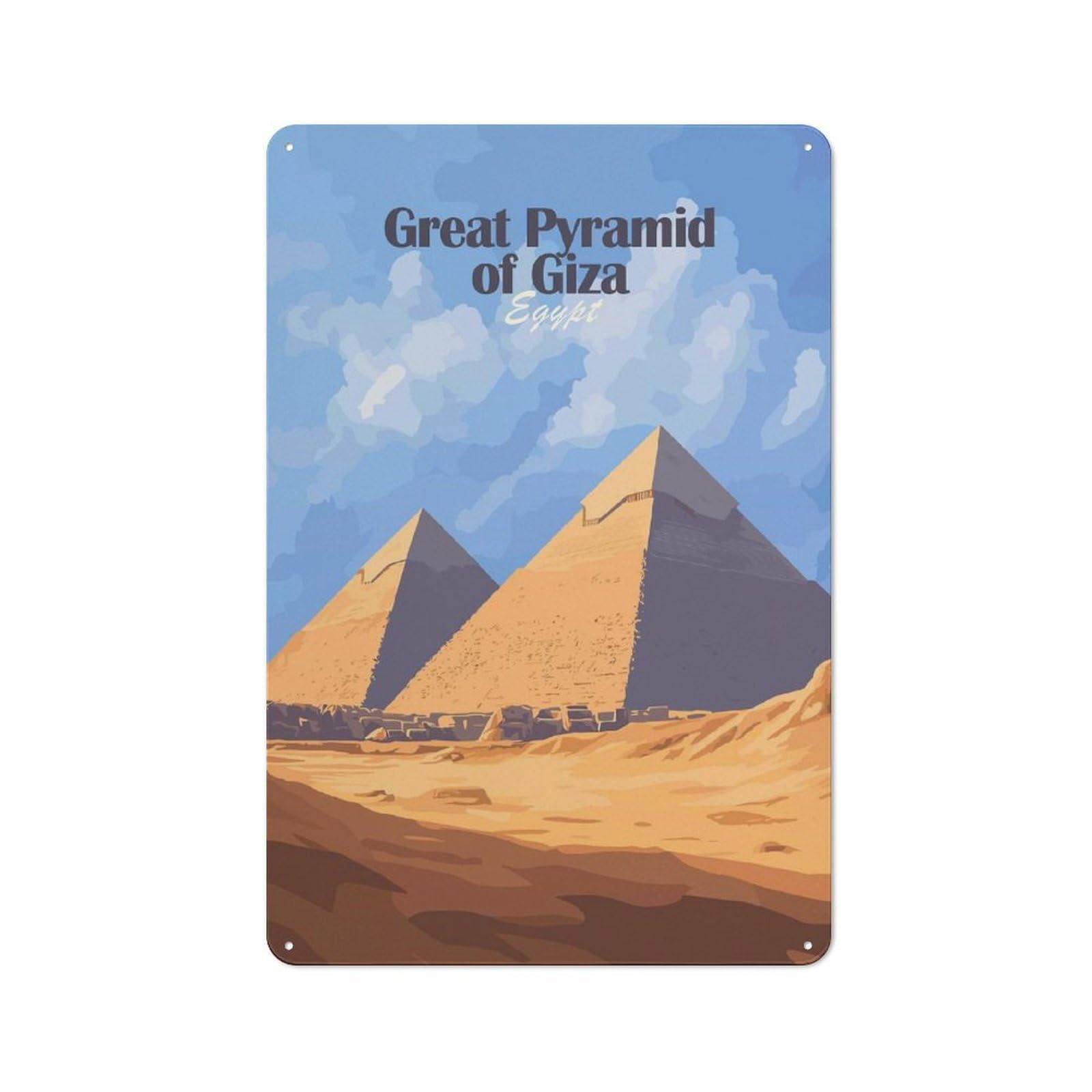 Great Pyramid of Giza Warehouse Style Metal Wall Decor 30x20cm, Metal Wall Sign for Workspace, Cafe, Hallway Or Garage