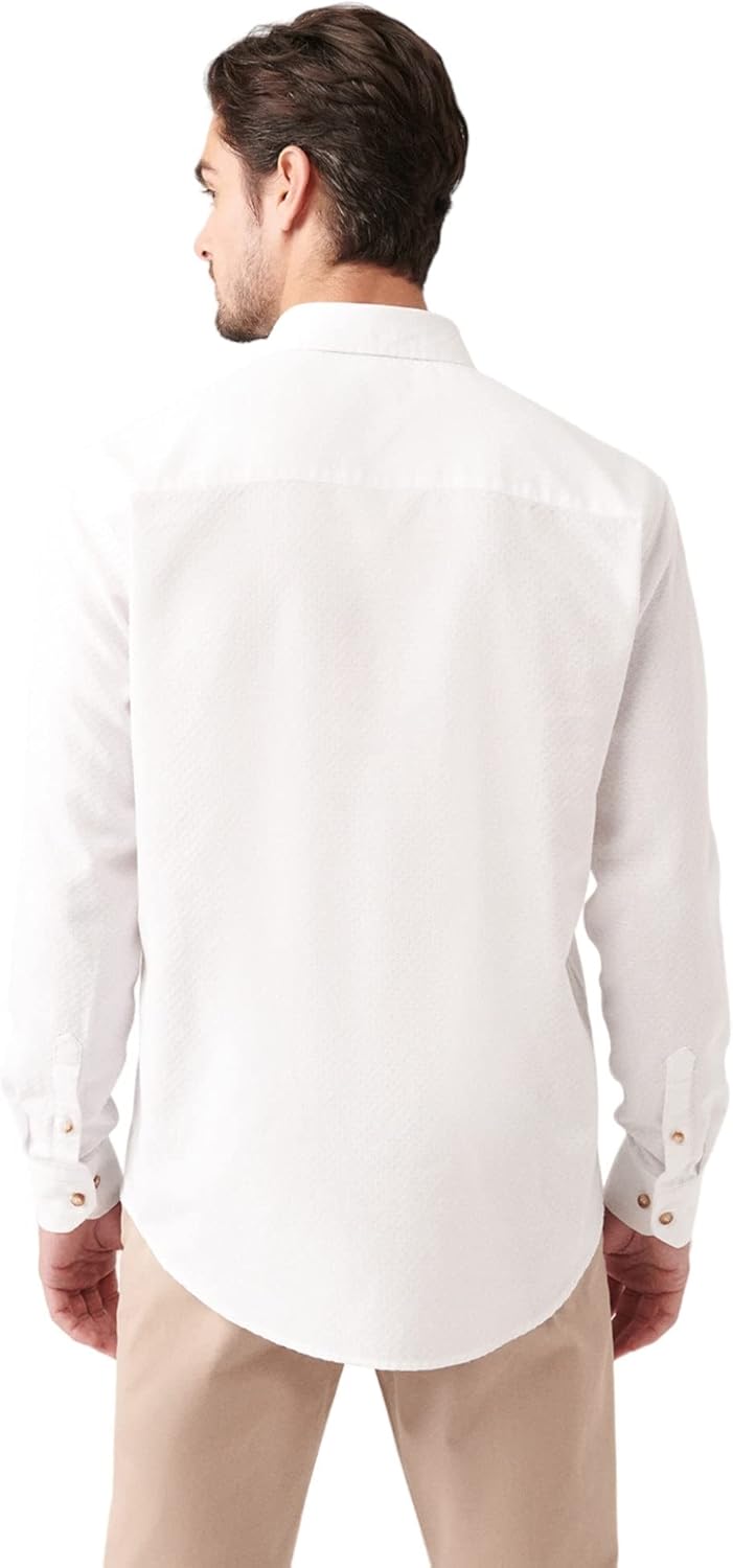 Miniatura 4 de Avva Men's 100% Cotton, Regular Fit, Long Sleeve, Button Collar, Dobby Shirt, S-2X Large, White