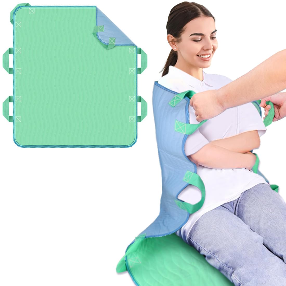 iCOVER - Almohadilla de cama de posicionamiento de 34 x 36 pulgadas con asas reforzadas, paquete de 2 hojas de transferencia multiusos lavables y reutilizables para girar, levantar y reposicionar,