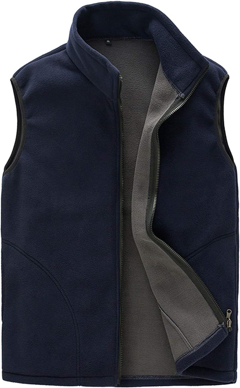 FEOYA Men's Polar Fleece Vest Outdoor Full Zipper Outerwear Vest with Pockets