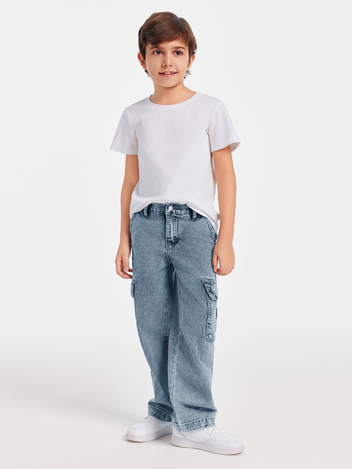 Haloumoning Jungen Jeans Cargohose Baggy | Elastischer Bund, Denimhose, Freizeithose, Herbst Mode, 5-14 Jahre Altersbereich