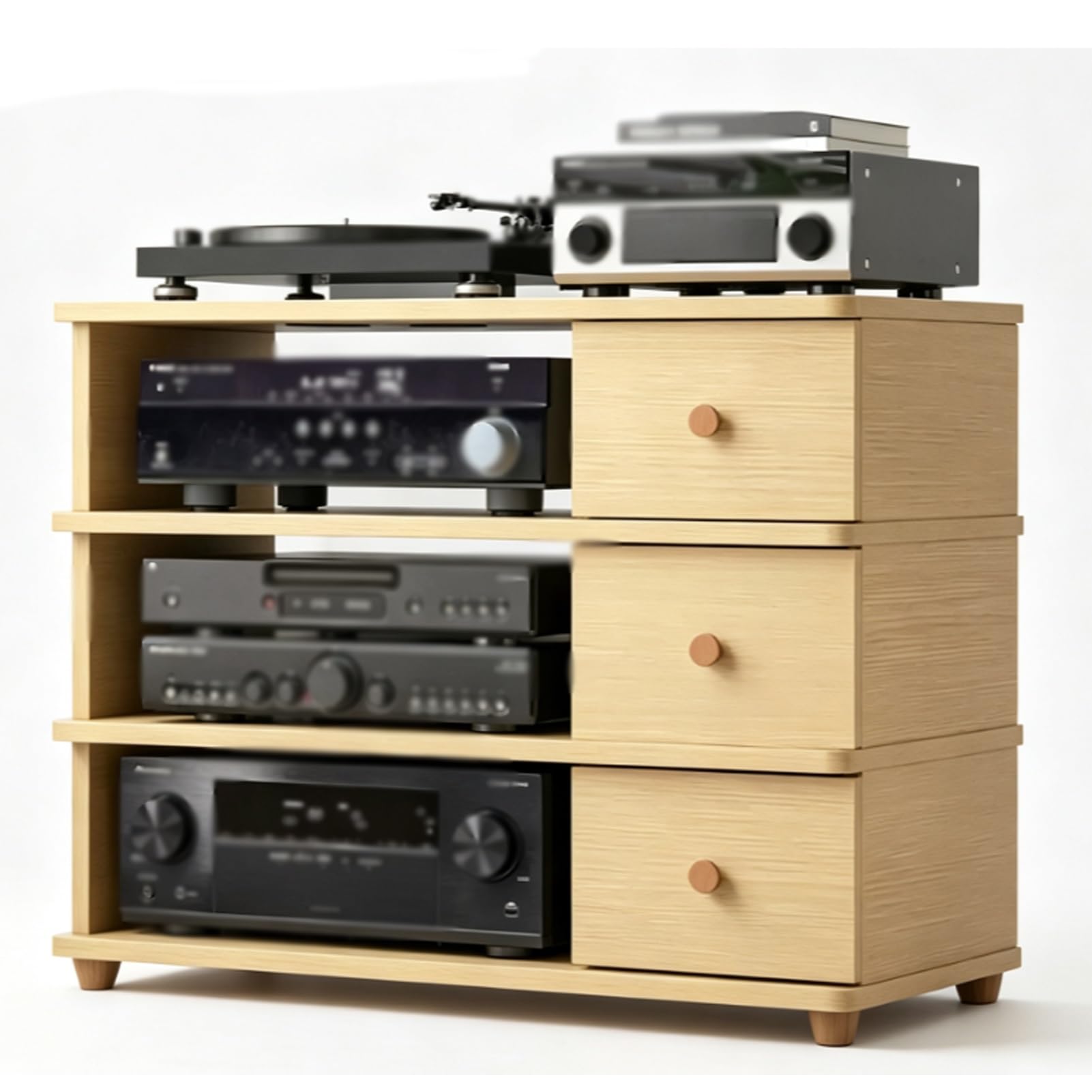Supporto CD Stereo 4 Livelli Regolabile, Mobile AV con Ripiani Modificabili | Centro di Intrattenimento Marrone Rustico a 4 Livelli, Facile da Montare, for Soggiorno, Camera da Letto(Beige)