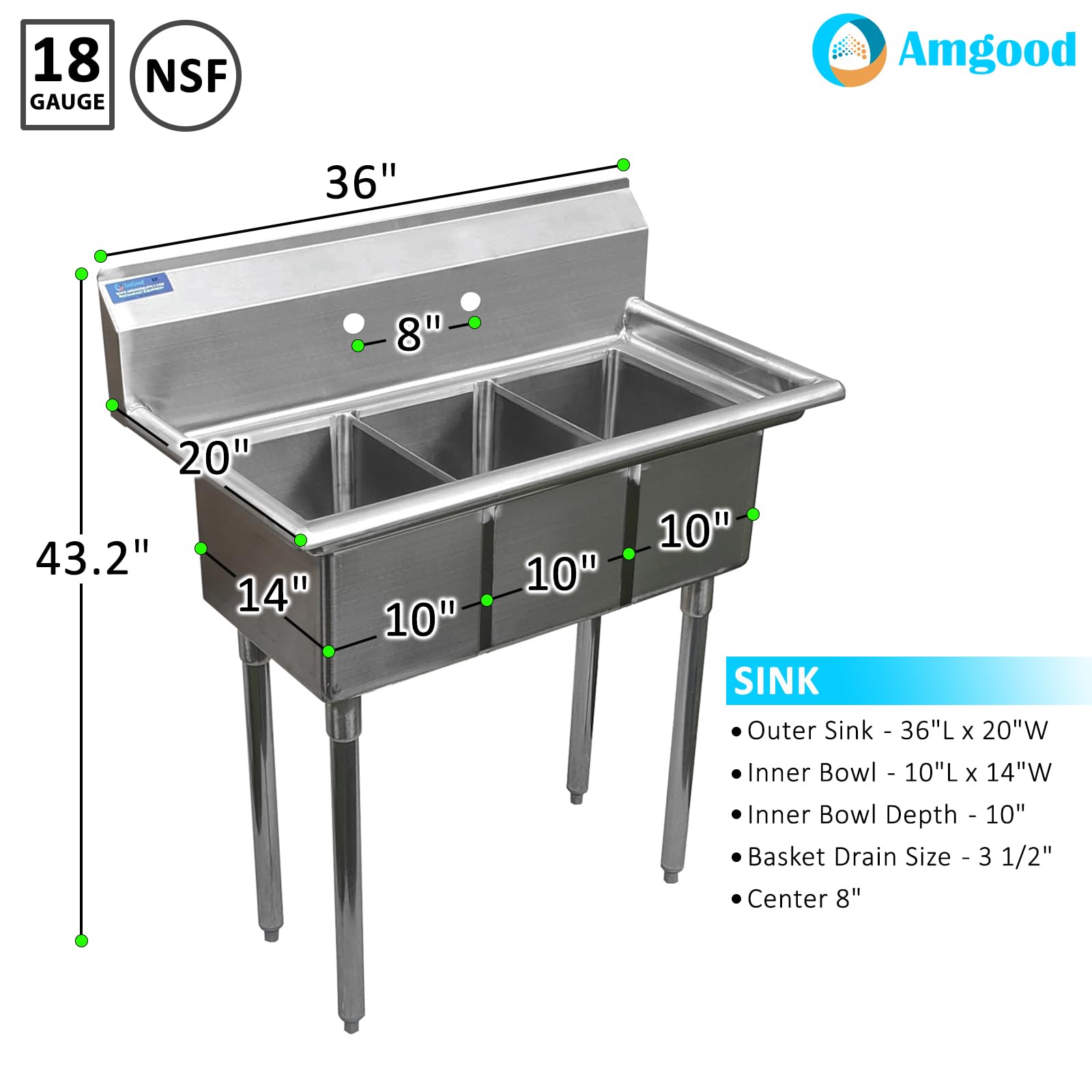 Stainless Steel Sink - 3 Compartment Sink 10
