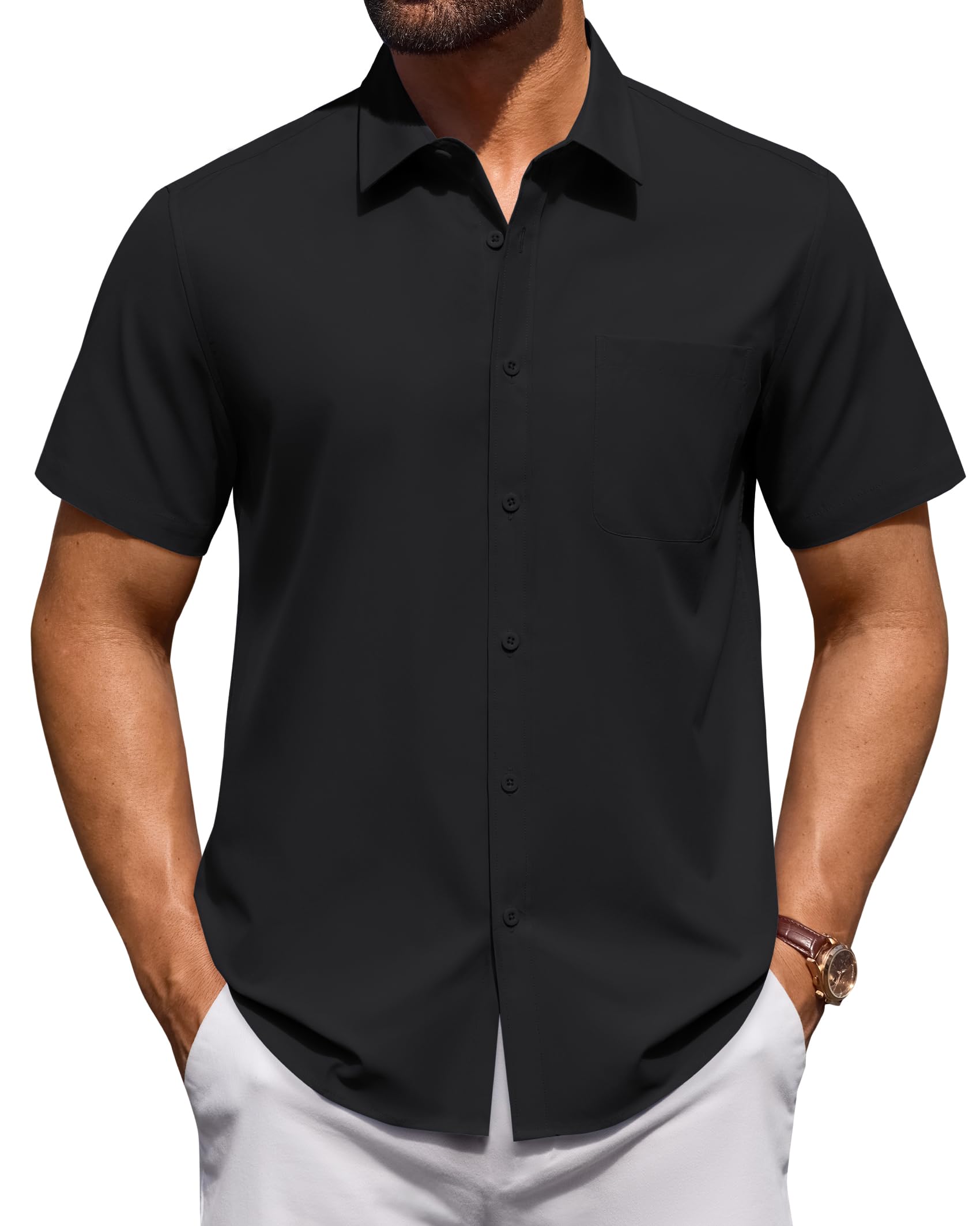 Mens Short Sleeve Button Down Shirts Wrinkle Free Casual Business Summer Dress Shirts with Pocket