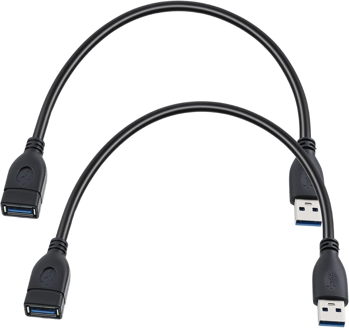 Paquete de 2 cables de extensión USB cortos, extensor USB 3.0 macho a hembra de 1 pie
