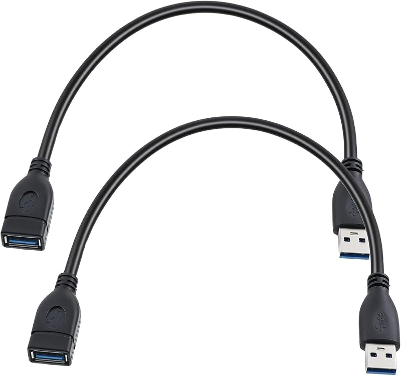 Paquete de 2 cables de extensión USB cortos, extensor USB 3.0 macho a hembra de 1 pie