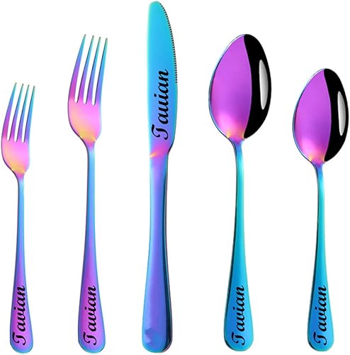 Miniatura 7 de Juego de cubiertos personalizado de acero inoxidable, cuchillo grabado, tenedores, cuchara, nombres personalizados se grabarán en tu vajilla, regalo