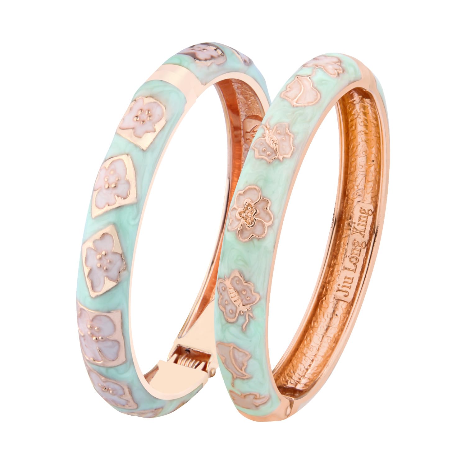 UJOY Bangles Bracelets Gorgeous Enameled Flower Cloisonne Gold Plated Indian Jewelry Sets Box for Womens Gift