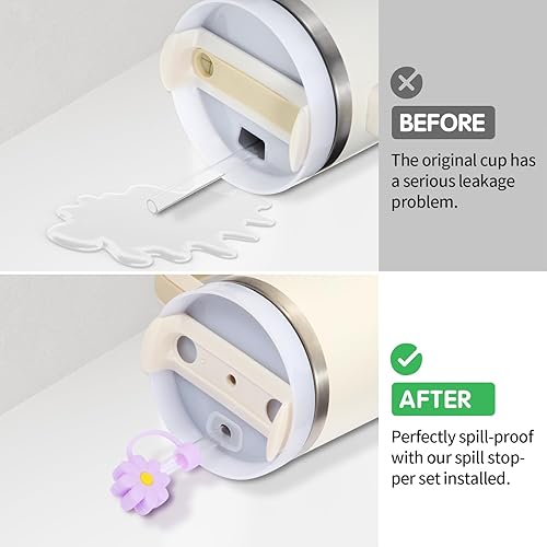 Miniatura 5 de Juego de 10 tapones de silicona a prueba de derrames compatibles con Stanley Cup 1.0 de 40 onzas30 onzas, cubierta de popote reutilizable que