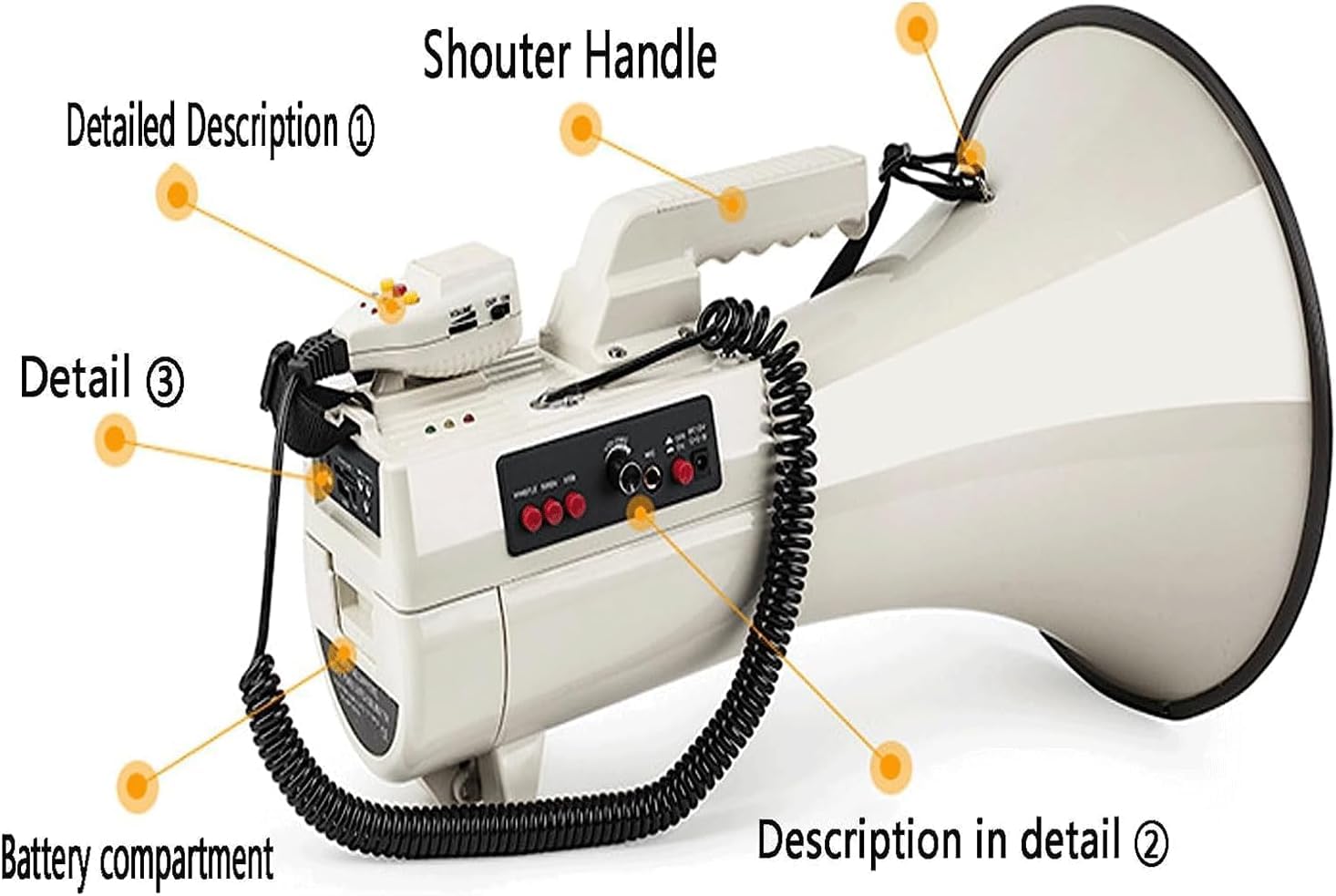 Mégaphones portables Bullhorn Bullhorn Megaphone 75w Lecteurs de cartes mémoire e SD portables Haut-parleur Bullhorn avec enregistrement et sirène USB Flash Entrée Aux Haut-parleur mégaphone