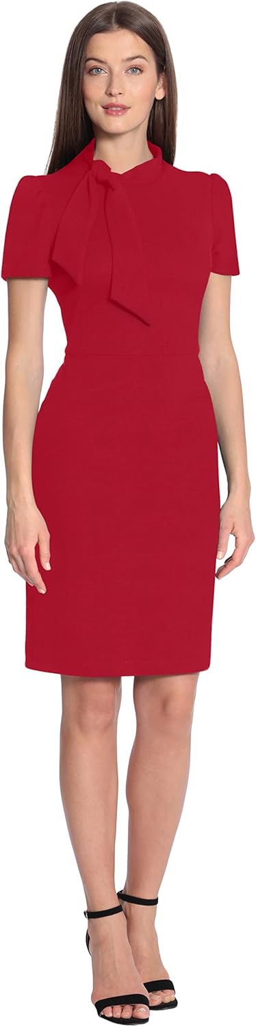 Maggy London Women's Midi Short Sleeve Sheath with Neck Tie Career Office Work Wear - Image 2