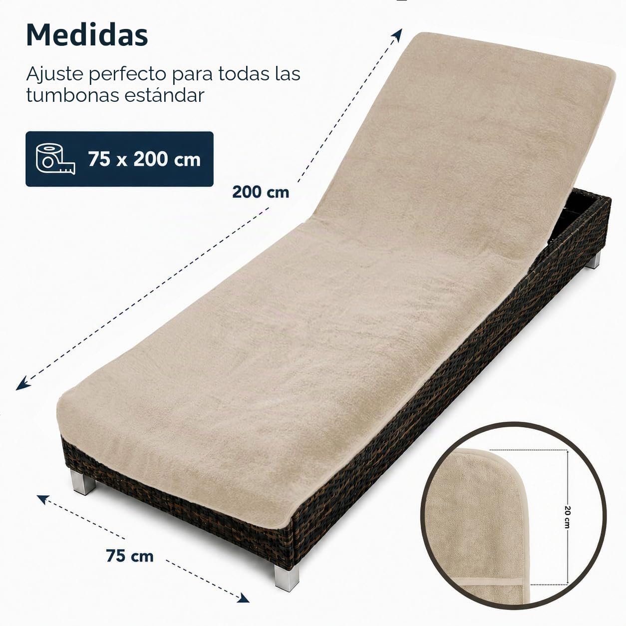 Brandsseller Funda de Tumbona 75x200 cm – Funda protectora de Rizo, Toalla de Algodón 100 %, lavable, antideslizante, certificada Öko-Tex – Taupe / Grigio