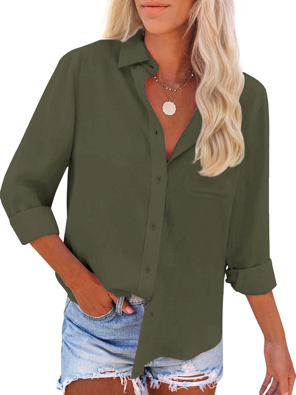 Womens Summer Linen Shirts Casual Button Down 2026 Long Sleeve Cotton Top Blouse Shirt with Pocket - Image 2
