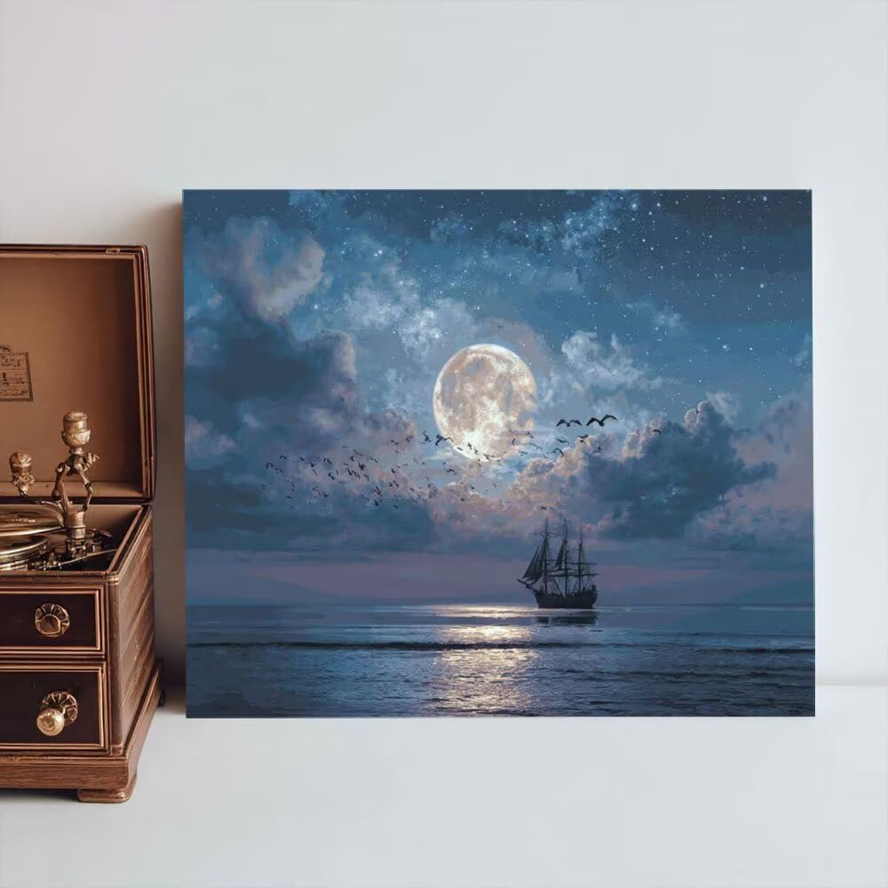Malen Nach Zahlen Erwachsene DIY Komplettset - Hochwertige Acrylfarben & Leinwand - Entspannendes Kunsthandwerk für Anfänger & Fortgeschrittene - Ideales Home Deko - das Sky Ship Motiv (80x100cm) C849
