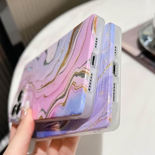 Miniatura 4 de KERZZIL Funda de lujo con diseño de mármol con purpurina para iPhone 12 Pro Max, con borde cuadrado, elegante y delgado, chapado en oro, goma de