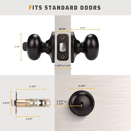 Miniatura 5 de KNOBWELL - Pomo de acero macizo con diseño de bola antigua y cerrojo de seguridad interior para puerta de bodega, dormitorio y baño, 5766