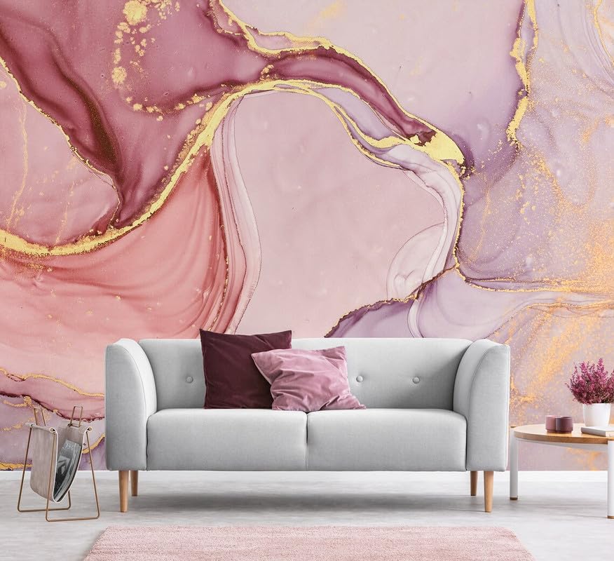 AADEE Craft Modern 3D Pink Marble Pattern Wallpapers Wall Murals, Golden Texture Large Wallpaper Wallpaper for Living Room Bed Room Hall Home Decoration Walls (Vinyl Self Adhesive 48X36 Inches)