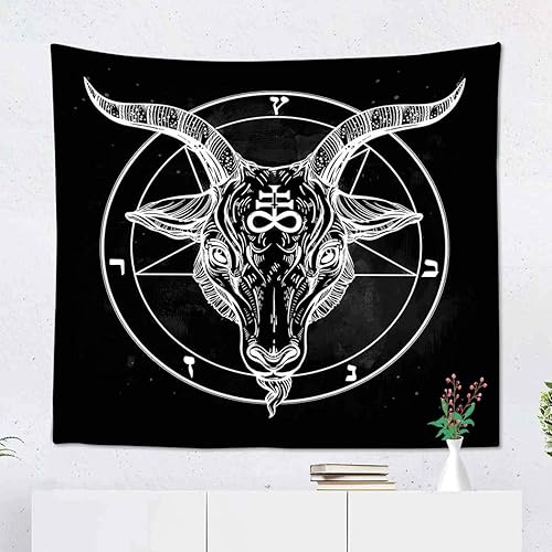 Miniatura 3 de Uoopati Tapiz colgante de pared Pentagrama demonio Baphomet satánico cabeza de cabra símbolo binario tatuaje retro música arte tapices tapiz para