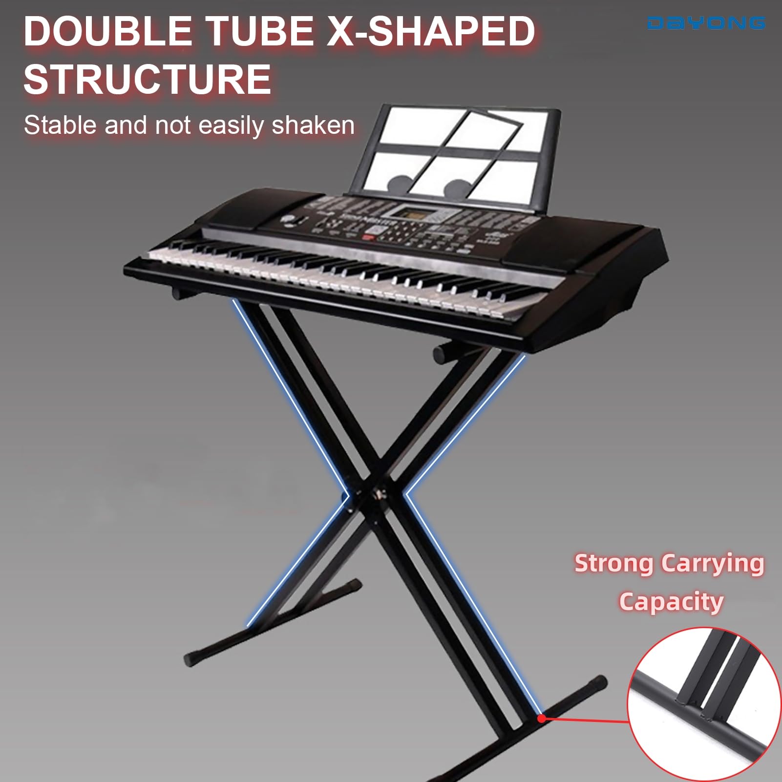 DAYONG Piano Keyboard Stand, X-Type Folding Double Tube Keyboard