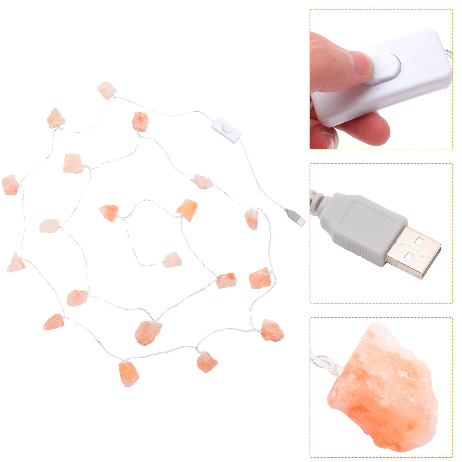 Guirlande Lumineuse à Sel LED 20 Lampes USB Interrupteur Petite Lampe de Nuit Décorative pour Chambre Veilleuse en Sel Douce et Ambiance Chaleureuse Éclairage Décoratif pour
