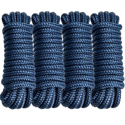 PropelTech 4 Pack 3/8' x 15&rsquo; Boat Dock Lines for Boat & Pontoon, Premium Marine- Grade Double...