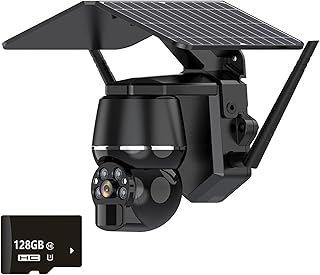 Solar Security Camera Outdoor Wireless Battery Powered WiFi 360° PTZ Camera 2MP Camera for Home Security with Spotlight Siren,Motion Detection,Night Vision,Two Way Audio,IP65,Black