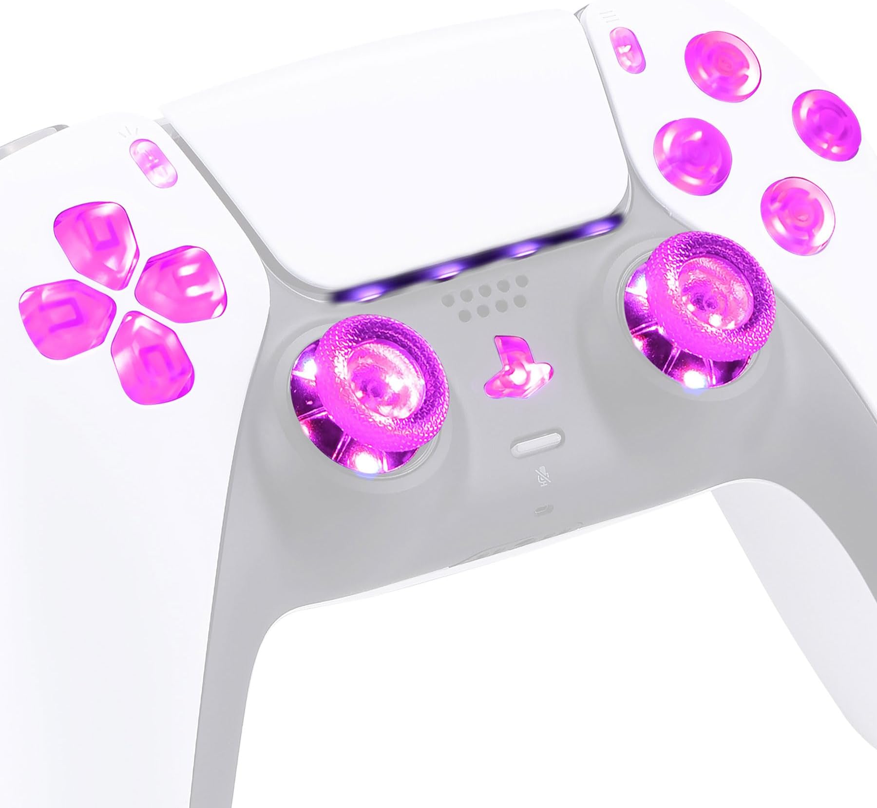 Clear Multi-Colors Luminated D-pad Thumbstick Share Option Home Face Buttons DTF LED Kit & Touchpad LED Lightbar Stickers for PS5 Controller BDM-030 BDM-040 BDM-050 - Without Controller