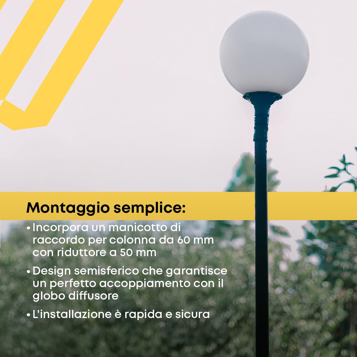 Kit de Iluminación Exterior – Bola Farola Exterior Policarbonato Blanco - Ø40 cm (Boca 17 cm) y Base de Policarbonato E27 Negro – Ideal para Jardines, Parques, Caminos y Espacios Públicos