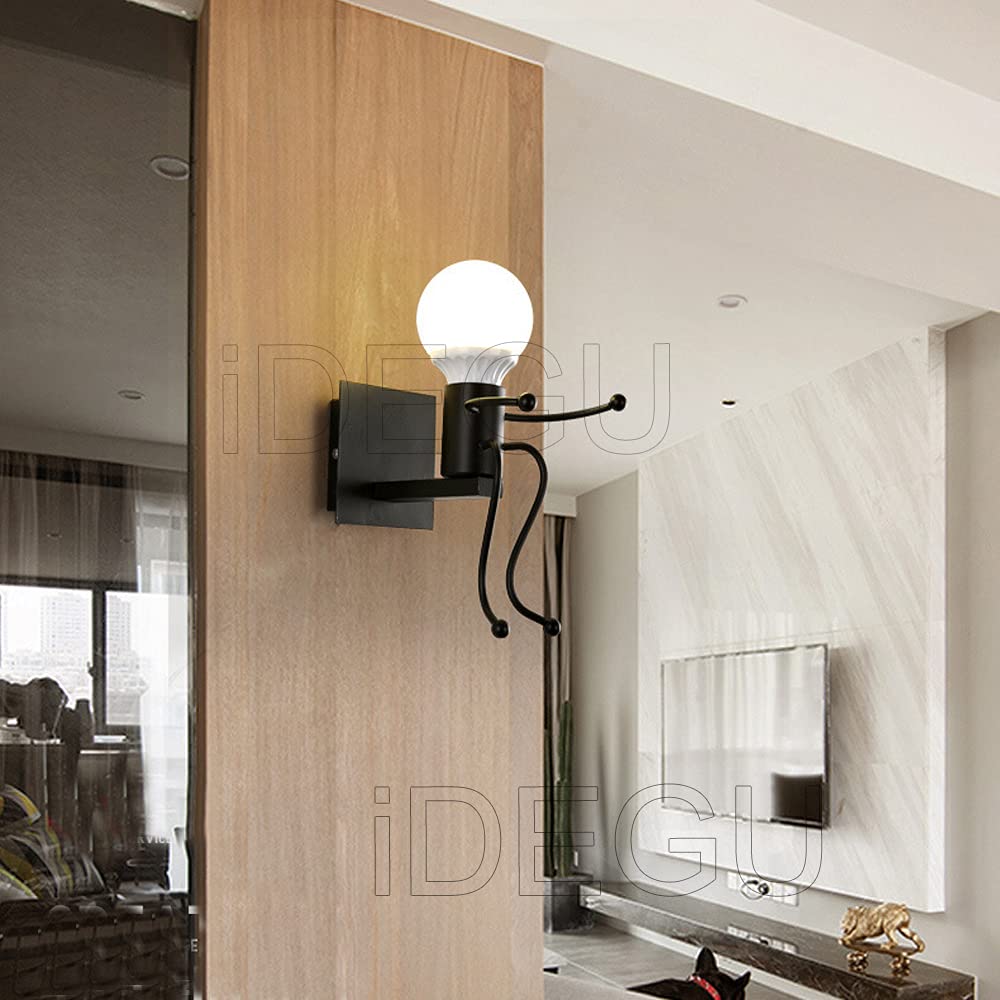 iDEGU 2 Pack Applique Murale Moderne Lampe Murale Style Humanoïde Créatif LED Luminaire Décoration Applique Intérieure pour Chambre d'enfants Salon Couloir (Noir)