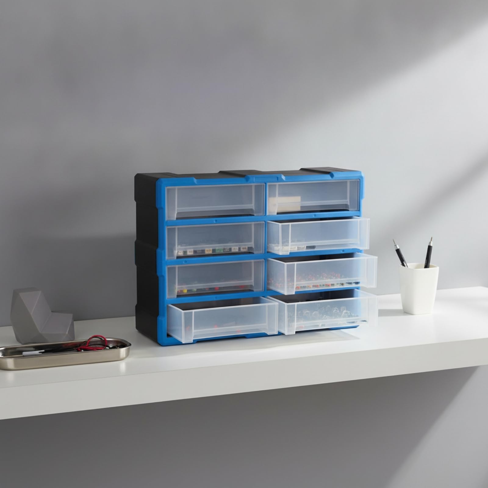 Cassettiera da Scrivania Armadietto con Cassetti Cassettiera di Plastica Multiscomparto Salvaspazio, Blu, Organizzatore Da Scrivania Con Cassetti, 48 Scomparti