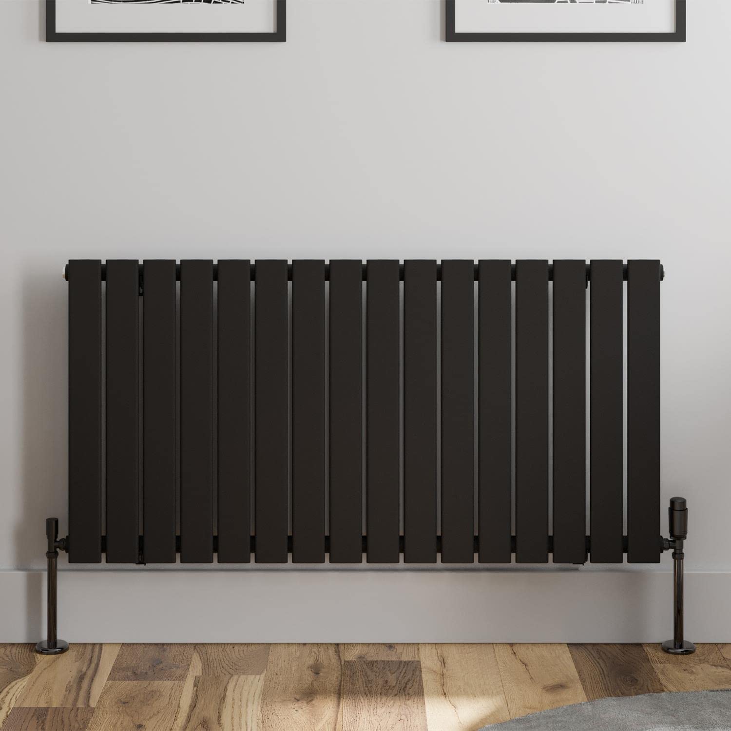 DuraThermBlack Designer Radiator Horizontal Flat Panel Single Panel Rad 600x1212mm Modern Steel Central Heating