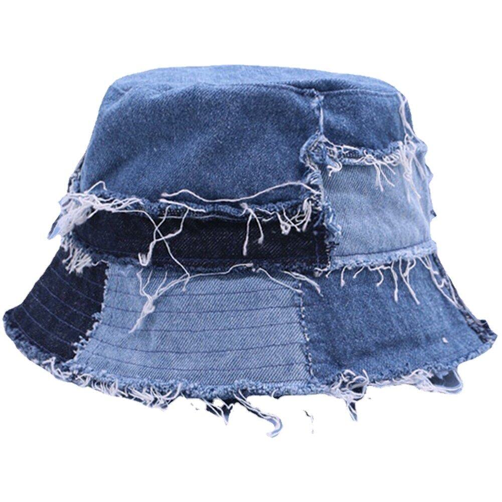 Casiler Blue Denim Bucket Hat Retro Burr Patchwork Hat Sunshade Hat Outdoor Mashup Fishing Hat Thin Basin Cap